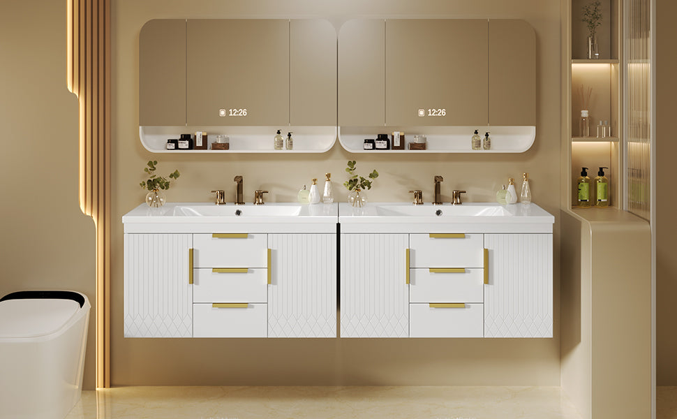 36'' Wall Mounted Bathroom Vanity With Resin Sink, Floating Bathroom Storage Cabinet With 2 Drawers, Solid Wood Bathroom Cabinet White Bathroom Modern Mdf