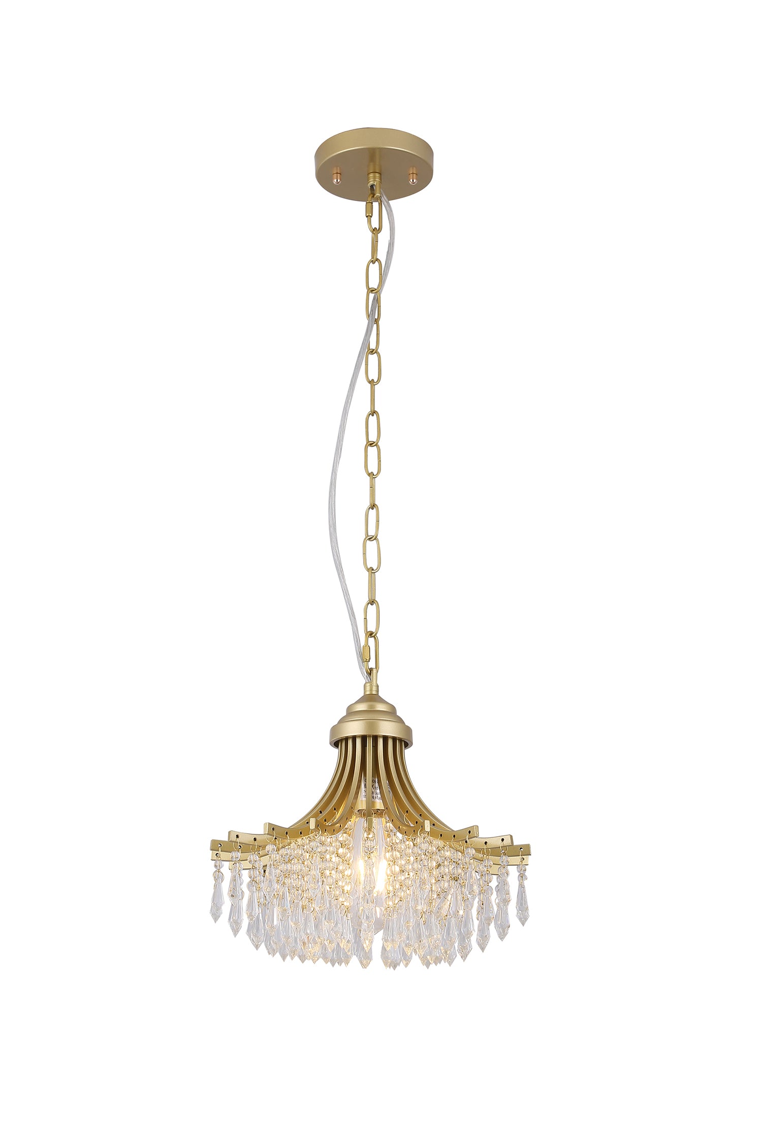 11.75" Dia X 10" H Single Bulb Matte Gold Glass Fan Shape Pendant Chandelier Gold White Metal