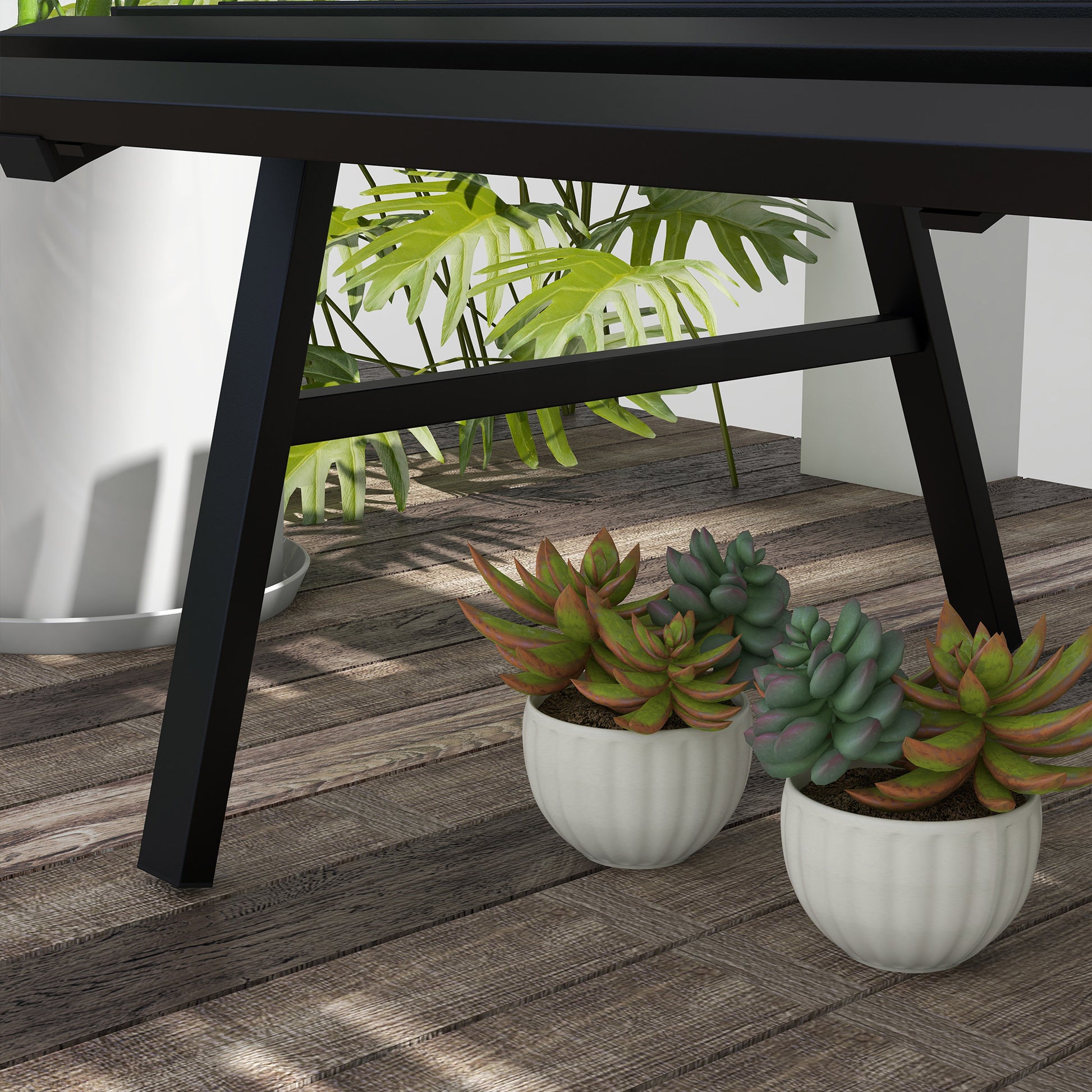 Outsunny 48.5" Garden Bench, Outdoor Patio Bench, Lightweight Aluminum Park Bench With Slatted Seat For Lawn, Park, Deck, Black Black Aluminum