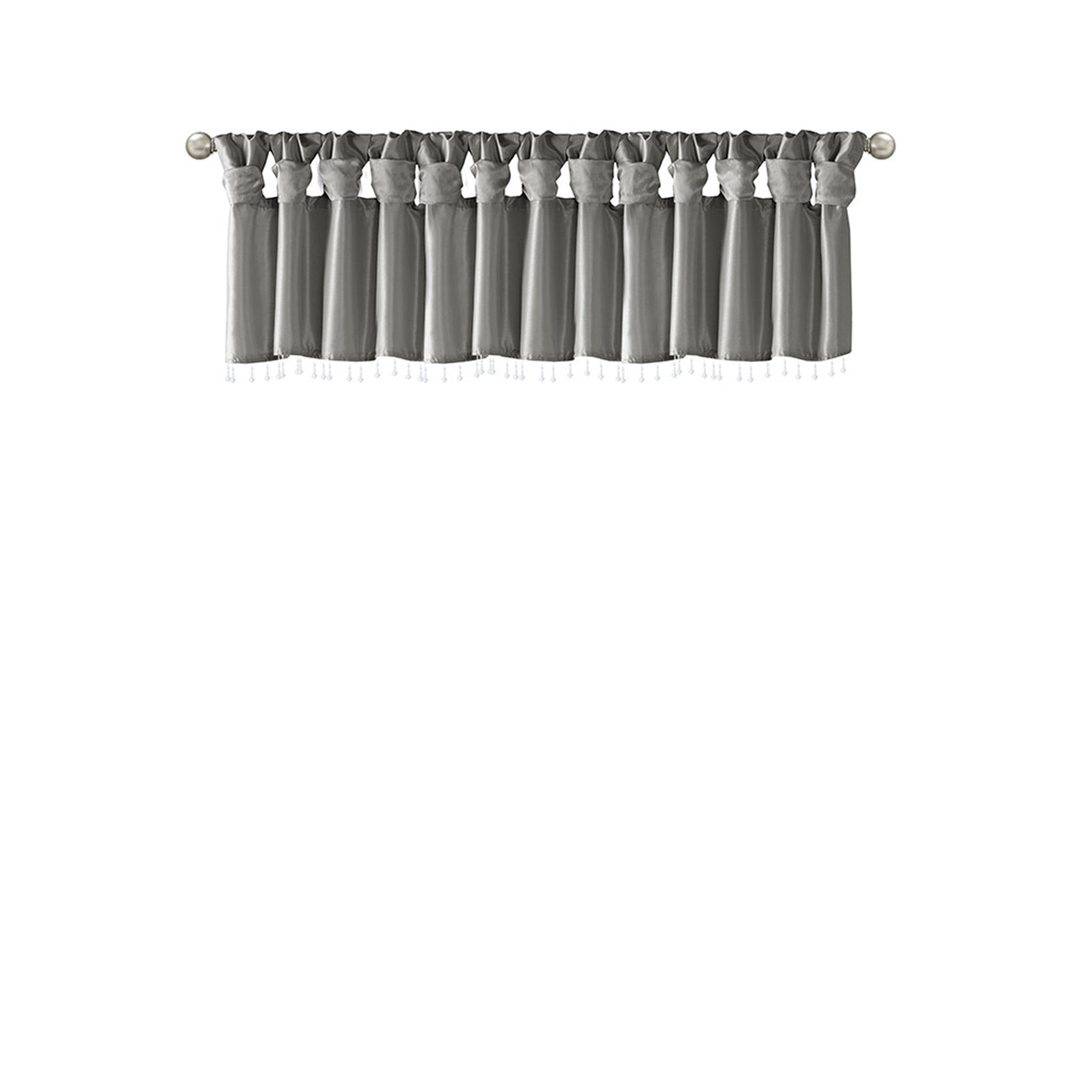 Lightweight Faux Silk Valance With Beads Charcoal 50X26" Charcoal Polyester