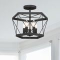 5 Light Living Room Steel Dimmable Cage Semi Flush Mount Ul Certified Black Ceiling Lights Steel Metal