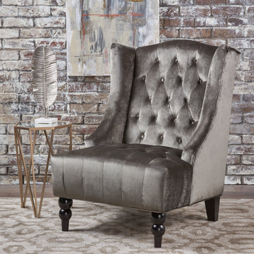 Toddman Hi Back Club Chair Grey Velvet