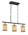 Elysian Three Lights Island With Natural Rattan Shade Farmhouse Chain Ceiling Lamp Black,Rattan Ceiling Lights Kitchen Metal,Rattan