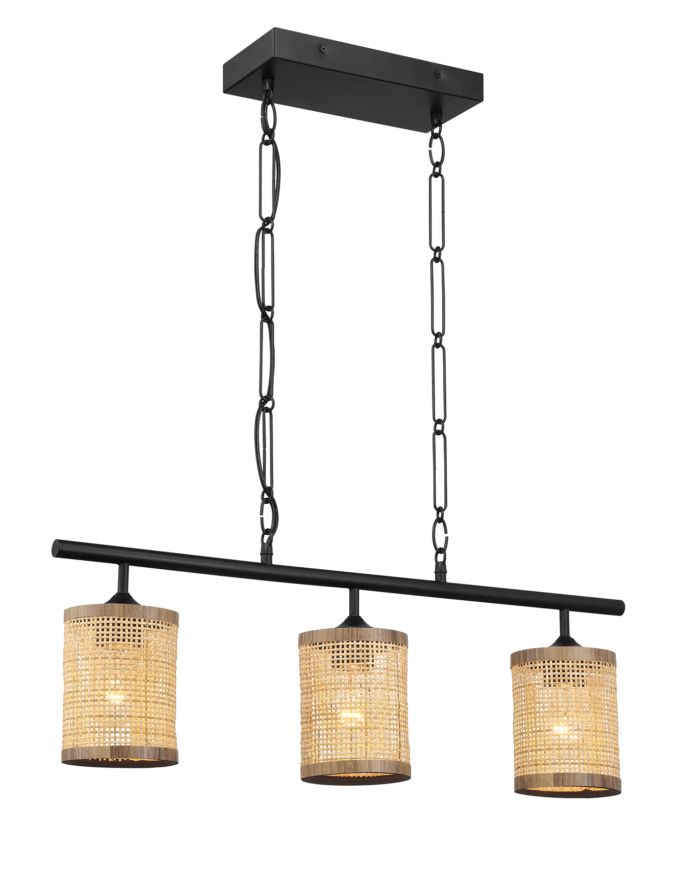 Elysian Three Lights Island With Natural Rattan Shade Farmhouse Chain Ceiling Lamp Black,Rattan Ceiling Lights Kitchen Metal,Rattan