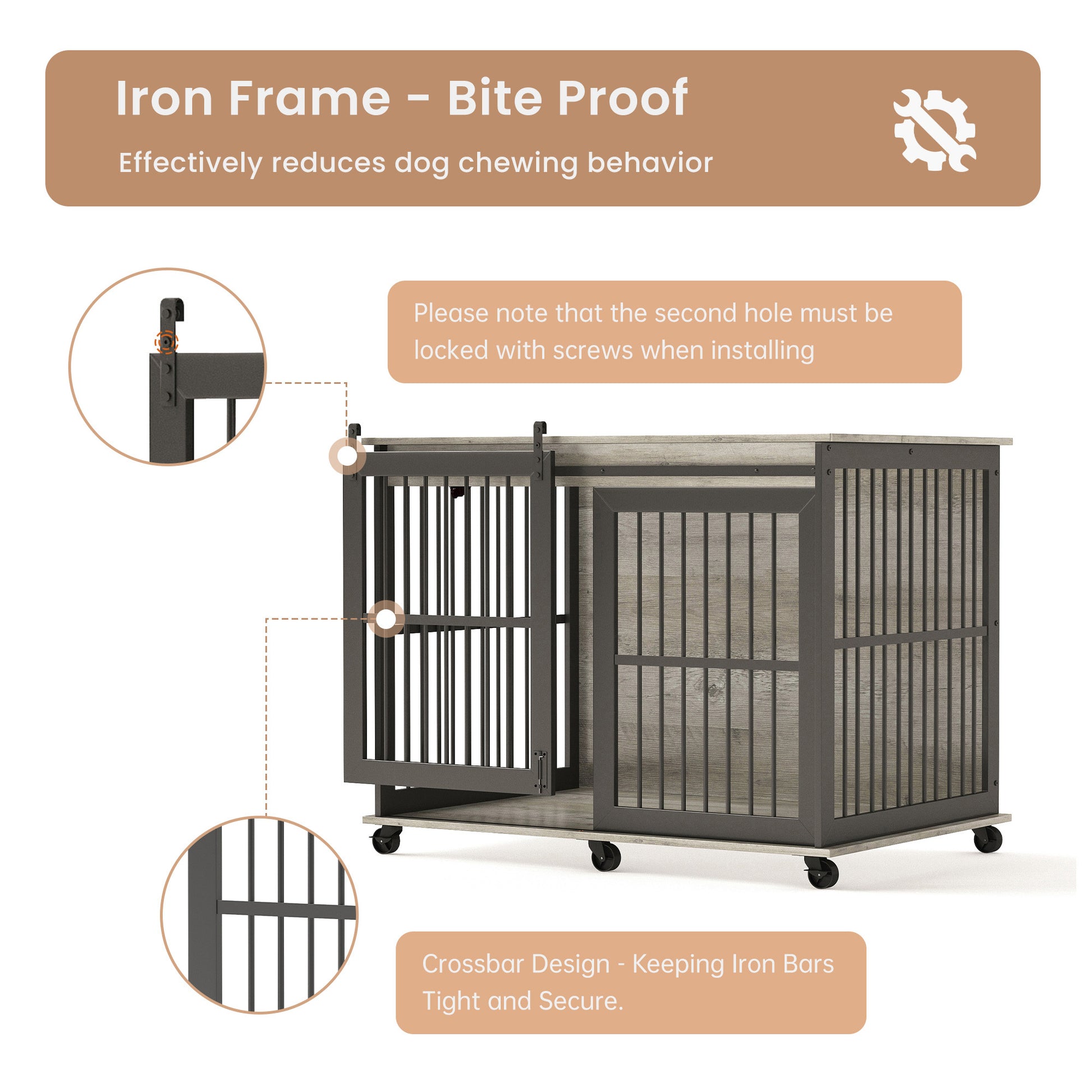 Furniture Dog Crate Sliding Iron Door Dog Crate With Mat. Grey,43.7''W X 30''D X 33.7''H Grey Dog Particle Board