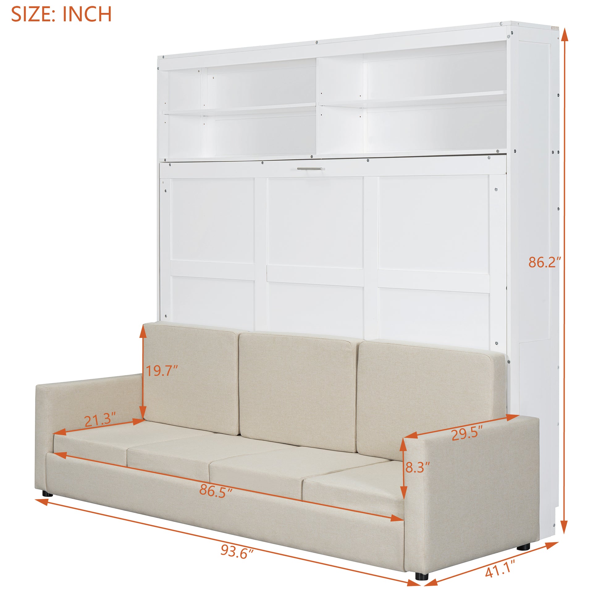 Queen Size Murphy Bed Wall Bed With Sofa,White Queen White Mdf Lvl