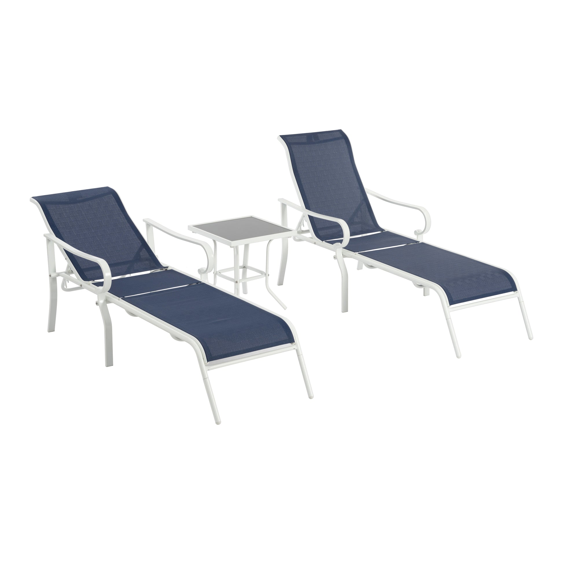 3 Pack Patio Lounge Chair, Outdoor Chaise Lounge With 5 Adjustable Backrest, Sturdy Steel Frame, Sunbathing Recliner, Beach Chair, Tanning Chair For Outside, Yard, Balcony, Pool Chairs,White Blue White Blue Garden & Outdoor Classic Iron