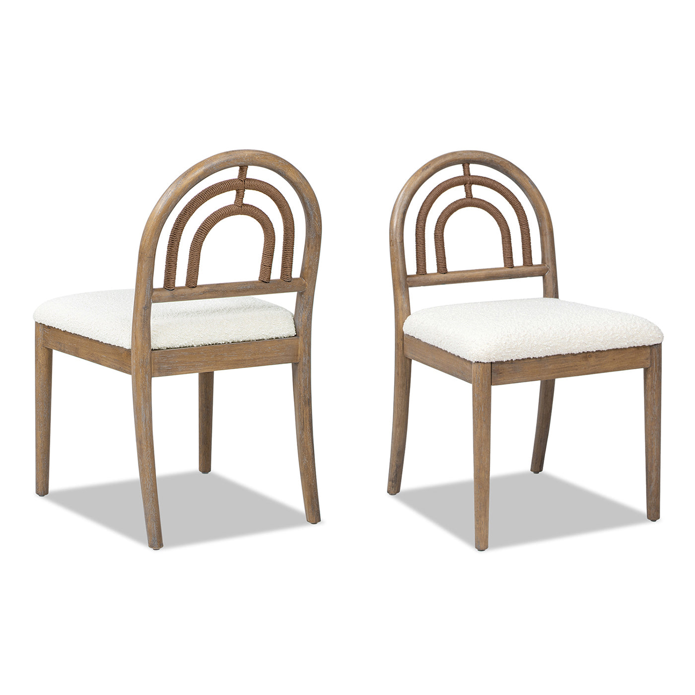 Leon Arched Back Wood & Upholstered Dining Chair, Set Of 2, Ivory White Boucle White Foam Boucle