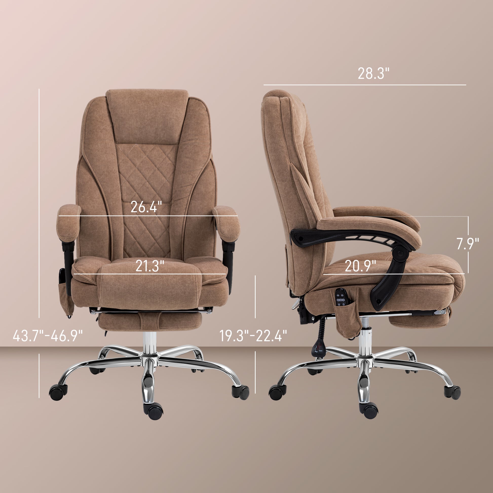 Vinsetto Massage Office Chair With Foot Rest, Executive Office Chair With 6 Vibration Point And Heat, Reclining Computer Chair, Swivel Desk Chair, Adjustable Height, Brown Brown Polyester