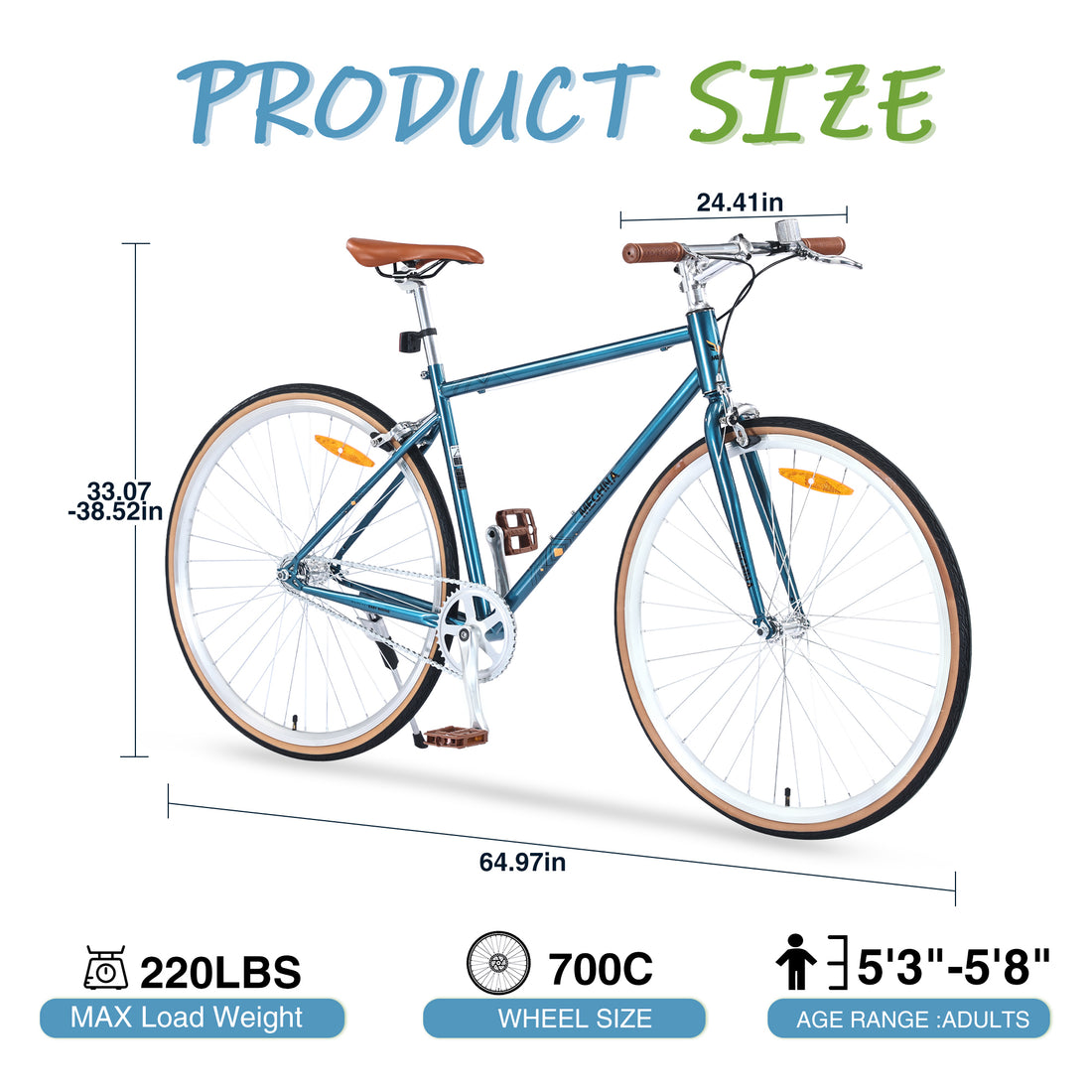 Single Speed Retro Style 700C Road Bike For Men Women'S City Bicycle,Steel Frame Blue Steel