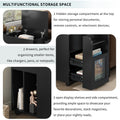 Multifunctional Extendable End Table With Wheels, Side Table With Tempered Glass Door, 2 Storage Shelves, 2 Drawers For Living Room, Black Black Mdf