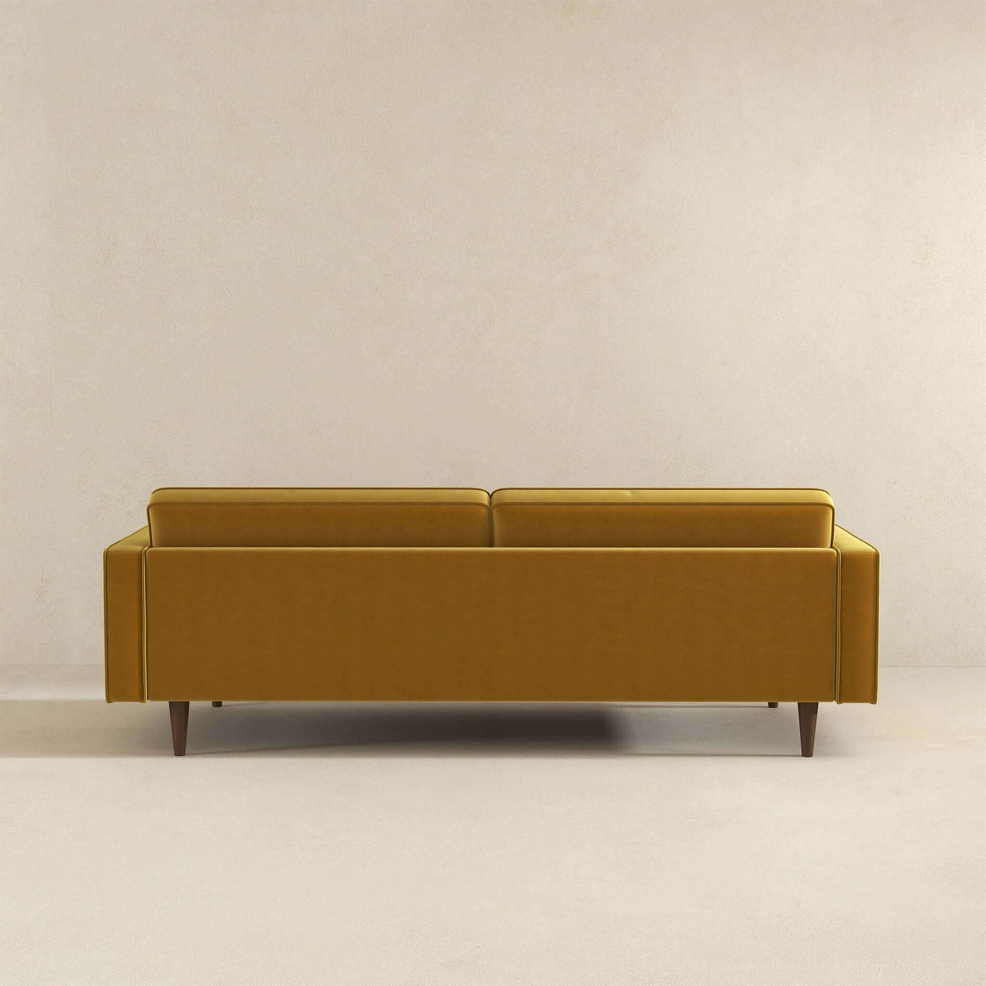 Casey Mid Century Modern Gold Velvet Sofa Yellow Wood Velvet 3 Seat