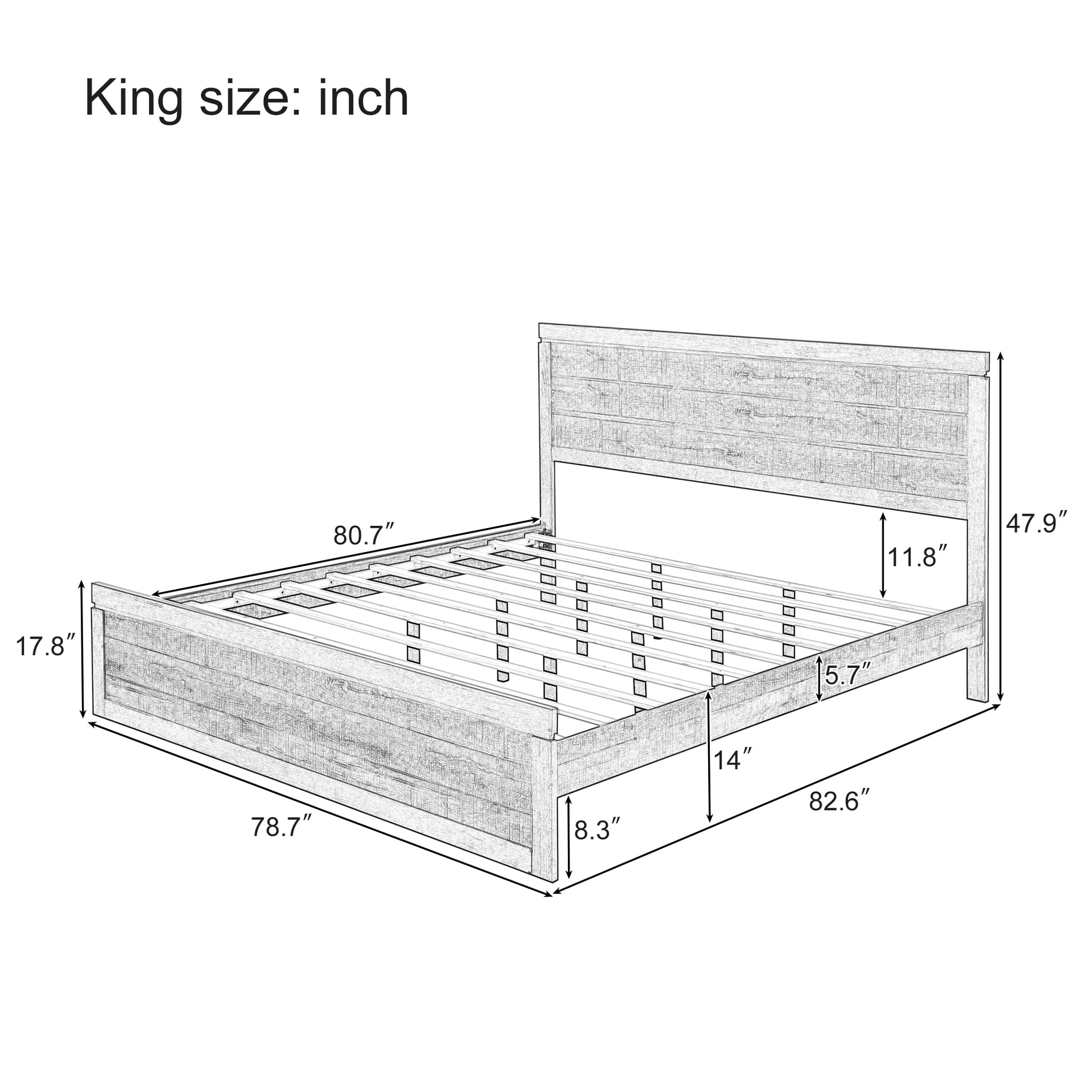 3 Pieces Vintage Farmhouse Style King Size Platform Bed With 10 Wooden Slats Support 2 Nightstands, No Box Spring Needed, Rustic White Box Spring Not Required King Rustic White Wood 3 Piece Set Bedroom Traditional Plywood