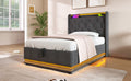 Twin Size Upholstered Bed, 360 Surround Led Function, Buttons Apps Remote Control, Hydraulic Storage Bed With Usb Type C Charging, Gray,Linen Without Mattress Twin Gray Linen