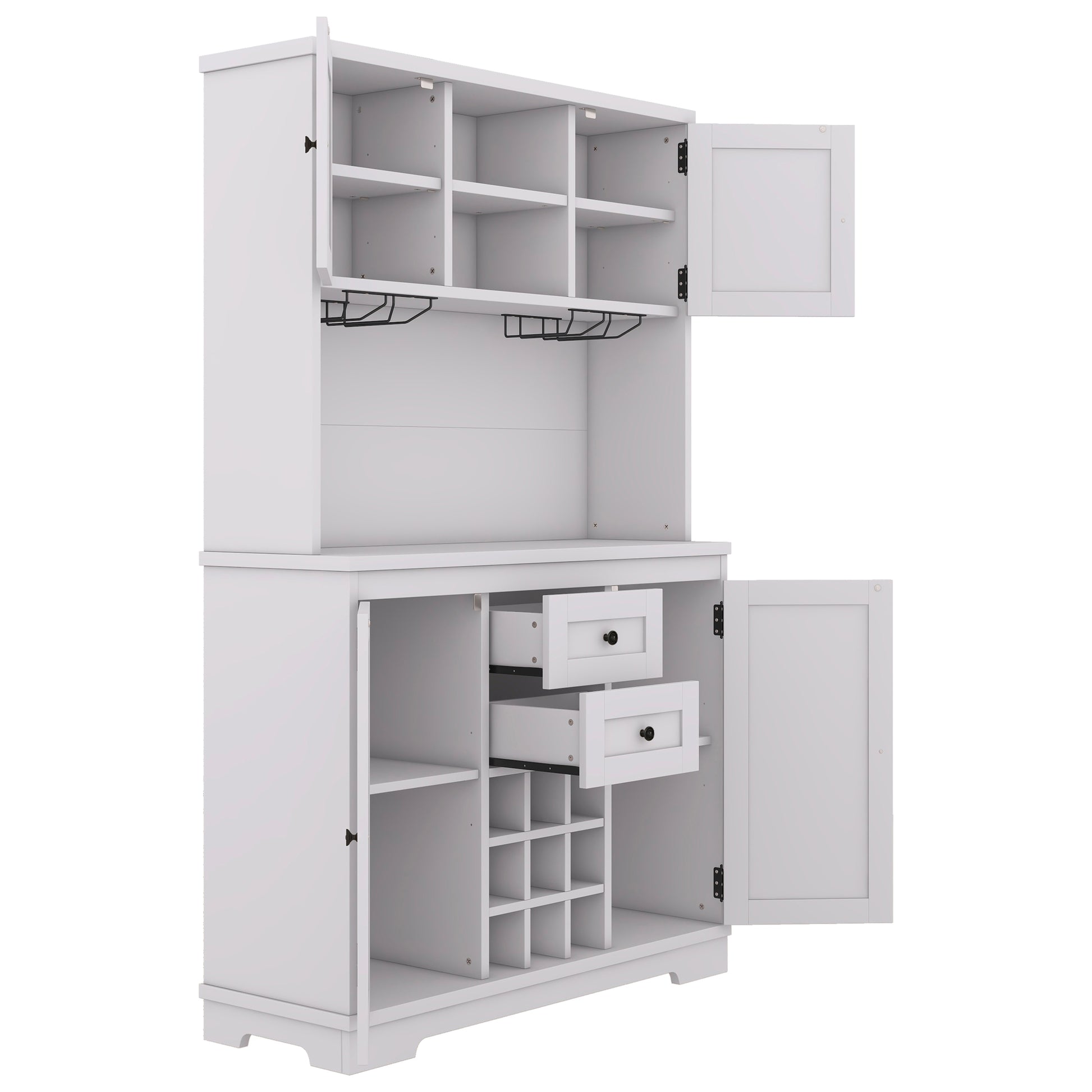 Coffee Bar Cabinet Kitchen Cabinet With Storage, Farmhouse Wine Cabinet With Drawers Shelves And Cabinets, Buffet Cabinet Wine & Glass Racks For Dining Room, White Off White Particle Board Mdf