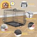 Dog Crate With Divider Panel,42 Inch Double Door Folding Metal Wire Dog Cage With Plastic Leak Proof Pan Tray, Pet Kennel For Indoor Black Iron