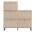 Rattan 5 Door Shoe Rack, Freestanding Modern Shoe Storage Cabinet, For Entryway Natural Mdf