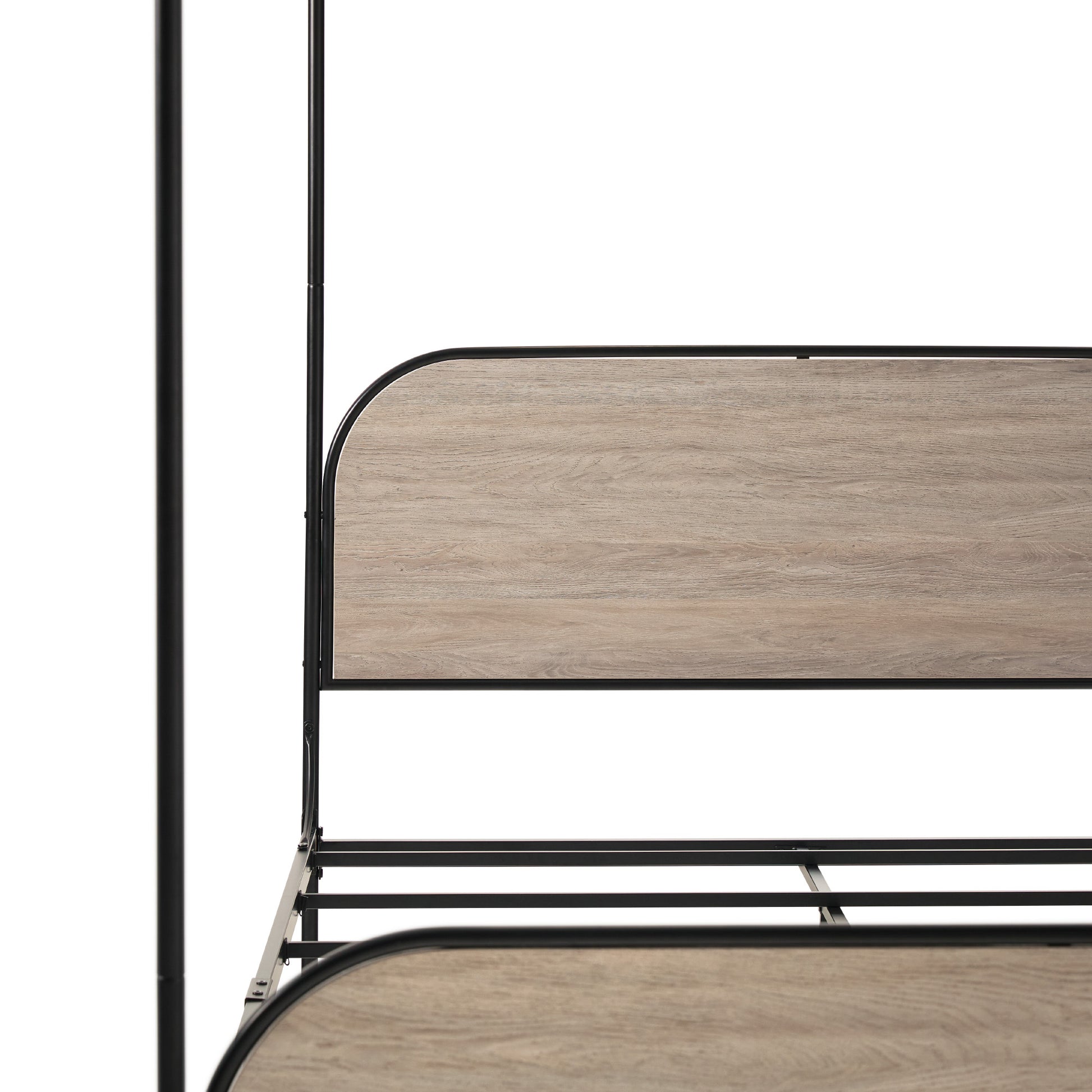 Modern Metal And Wood Canopy Queen Bedframe Smoked Oak Queen Brown Mdf Steel