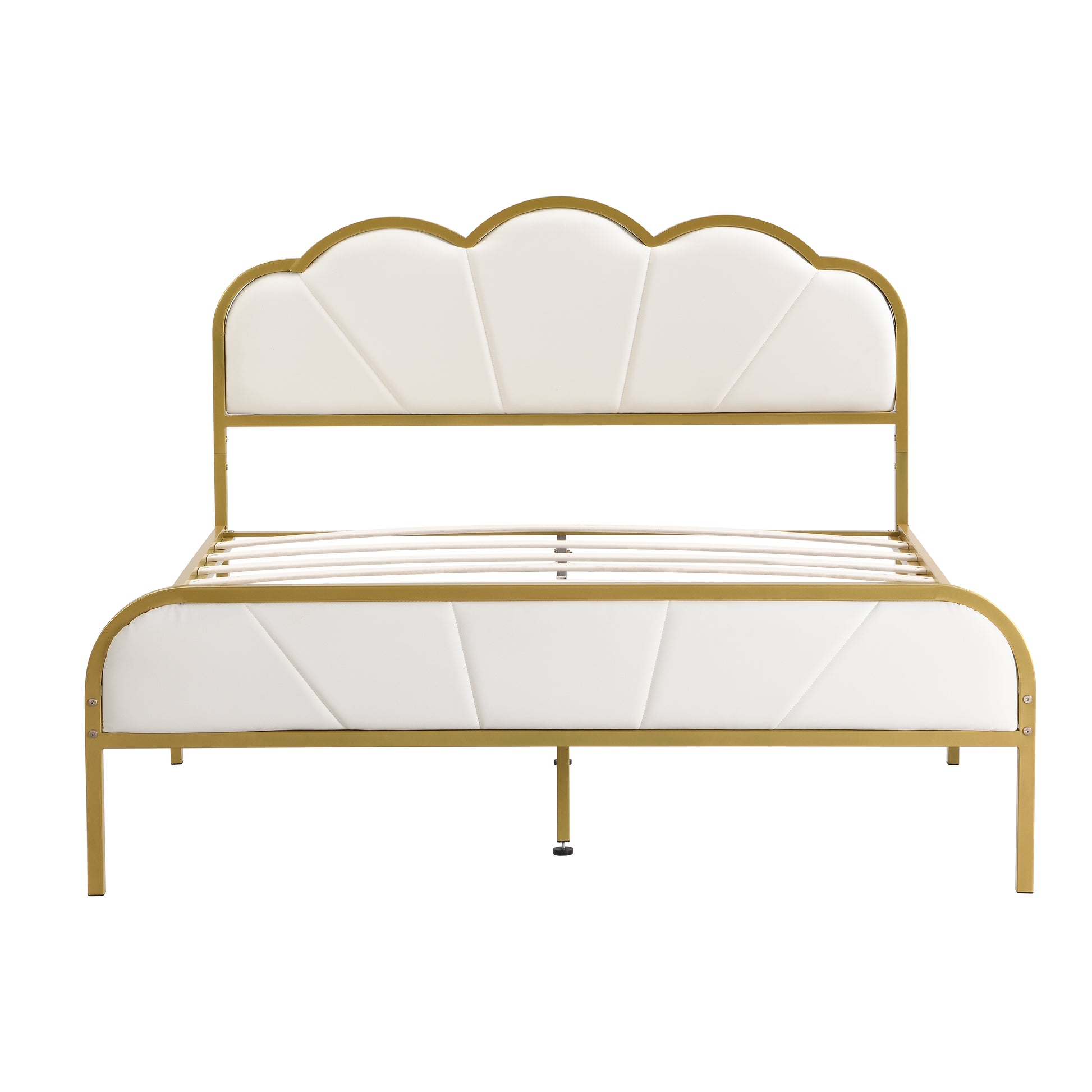 Full Size Metal Platform Bed With Upholstered Headboard And Footboard Box Spring Not Required Full Gold White Metal Bedroom Bed Frame Metal