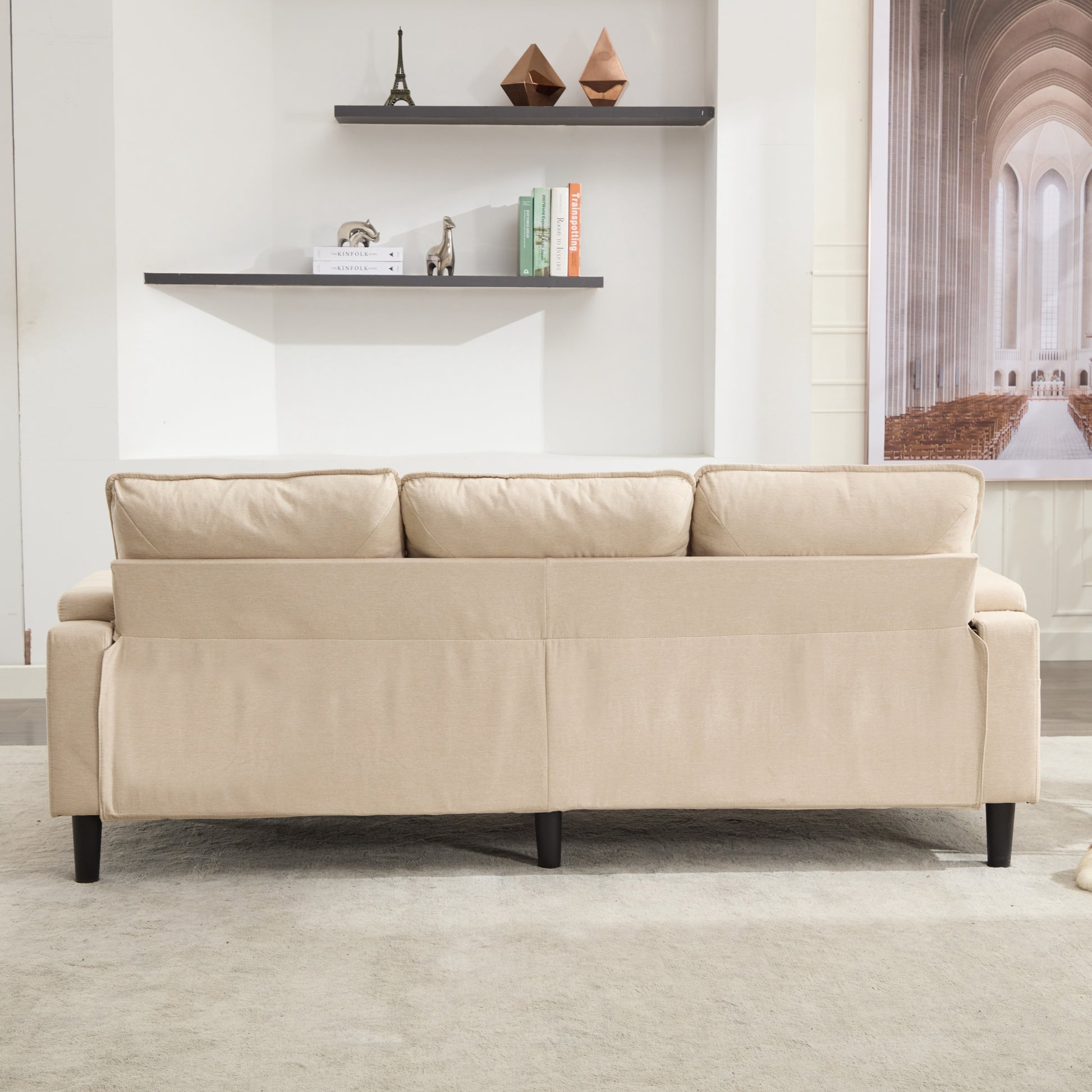 Beige Color Knock Down 3 Seat Combo Sofa With Storage Ottoman For Living Room Apartment Bedroom And Compact Room, Upholstered Sectional Couch, L Shaped Bench With A Footrest, A Individual Sto White Wood Primary Living Space Heavy Duty Pine 3 Seat Beige