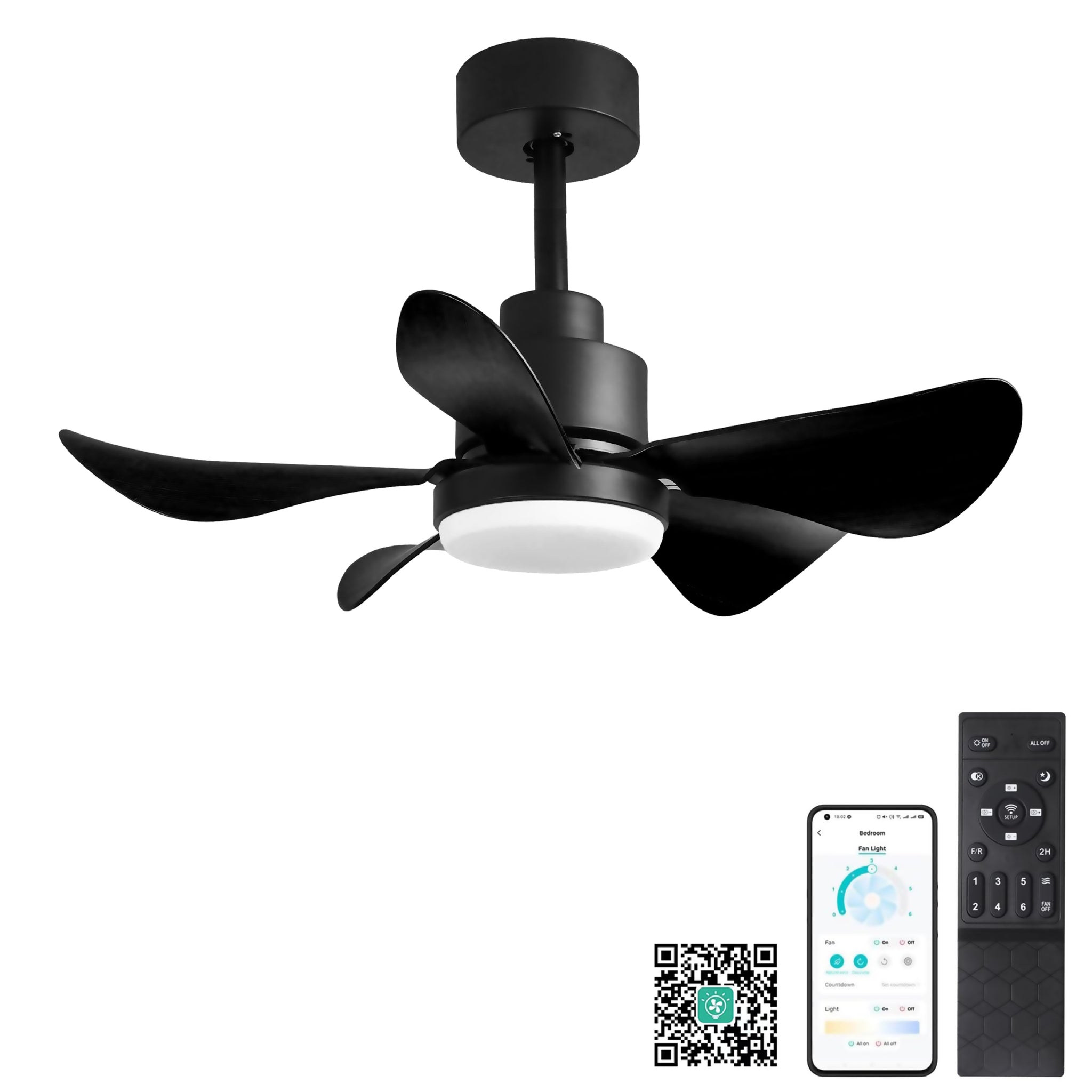 28' Ceiling Fans With Lights And Remote App Control, Low Profile Ceiling Fans With 5 Reversible Blades 3 Colors Dimmable 6 Speeds Ceiling Fan For Bedroom Kitchen Black Casual,Classic Abs Steel Q235