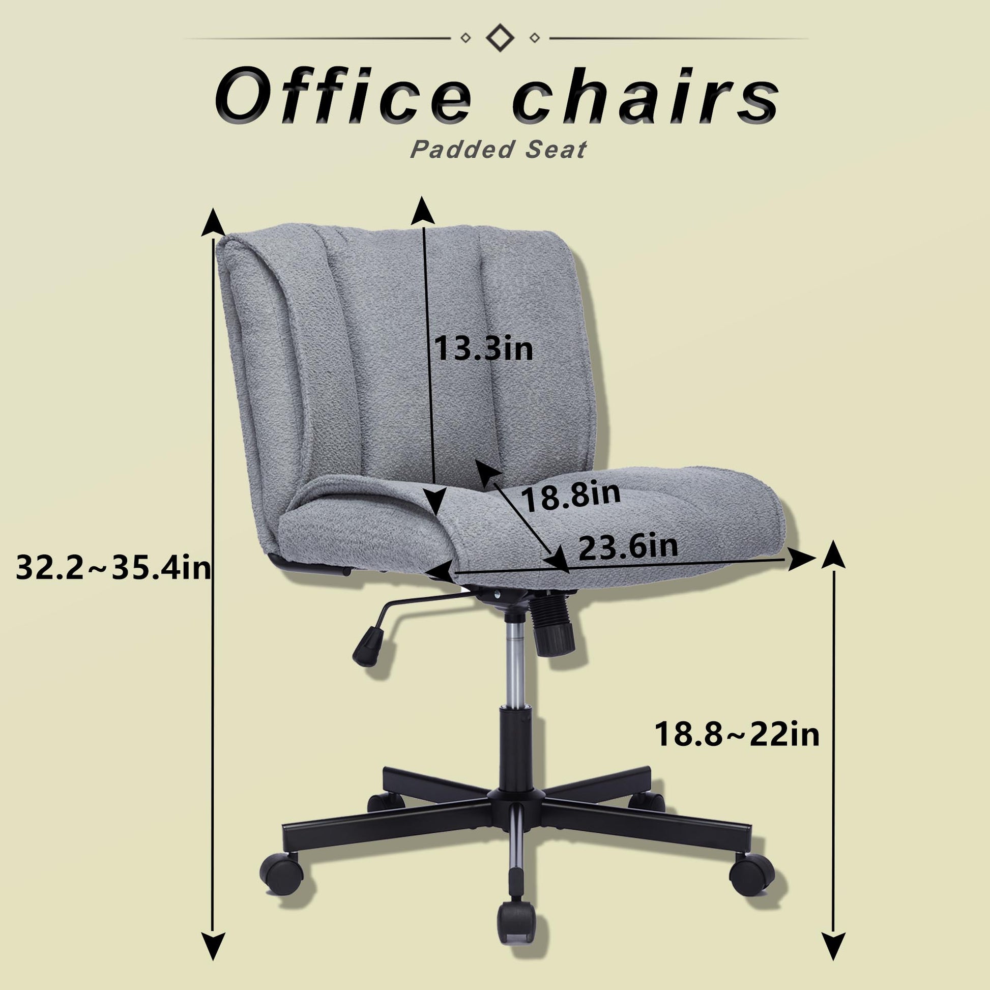 Armless Desk Chairs With Wheels Office Chair Vanity Chair With Technical Cloth Adjustable Swivel Computer Task Chairs For Home Base, Bedroom,Pink Gray Gray Polyester Blend