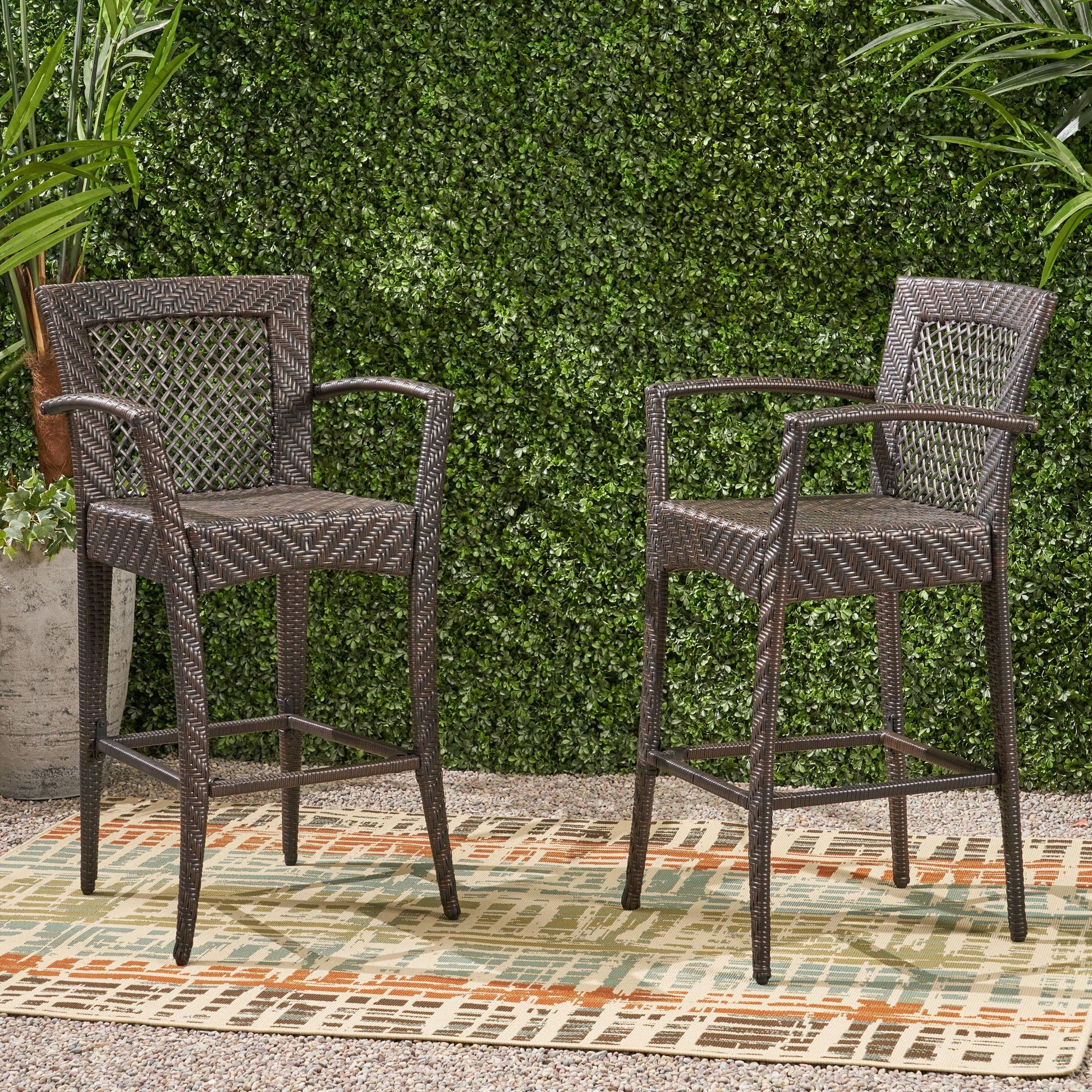 Outdoor 46" Wicker Barstool Set Of 2 , Multi Brown Finish No Brown Multi Garden & Outdoor Wicker