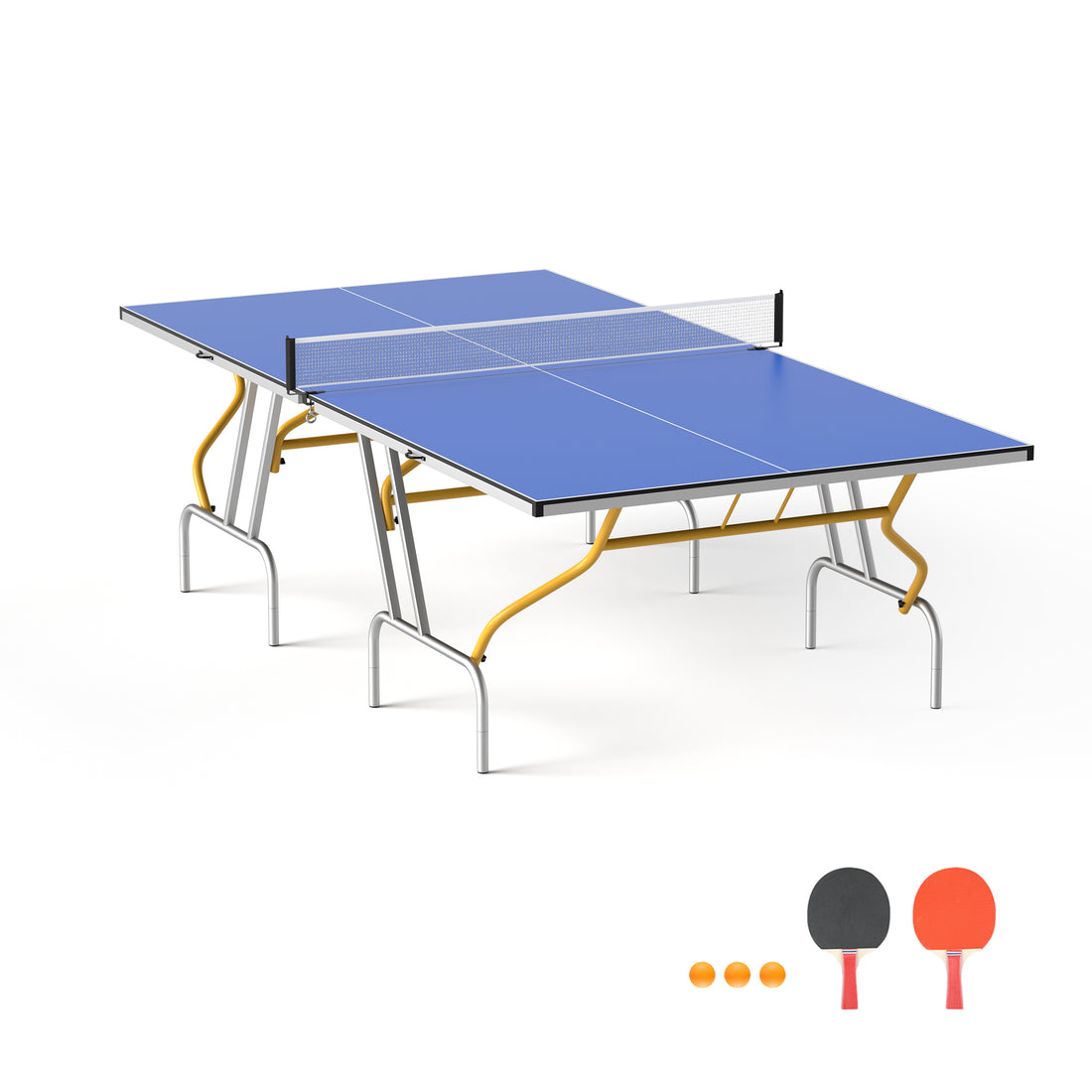 8Ft Mid Size Table Tennis Table, Foldable Ping Pong Table Blue Mdf