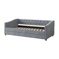 Twin Size Daybed With Twin Size Trundle Upholstered Tufted Sofa Bed, With Button On Back And Copper Nail On Waved Shape Arms Light Grey Twin Light Grey Wood Fabric