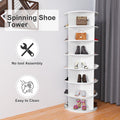 7 Tier Rotating Shoe Rack Tower, Spinning Shoe Display, 360 Shoe Rack Storage Round Carousel, Vertical Handbag Rotate Shoes Closet Organization, Christmas Gift White White Pvc