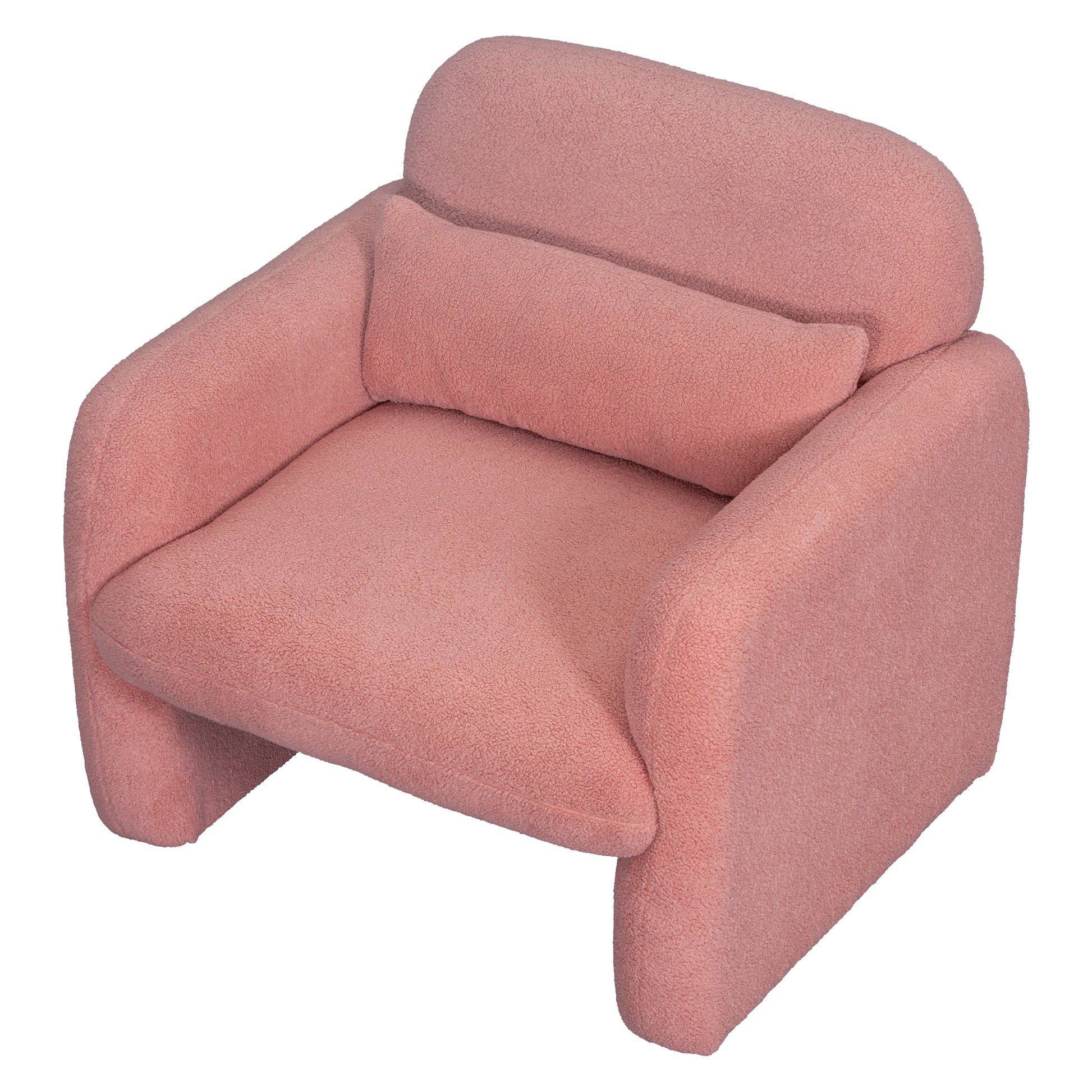 Stylish And Minimalist Teddy Fleece Single Sofa Chair With Arms And Pillow, Armchair, Accent Chair For Living Room, Bedroom, Study,Pink Pink Teddy