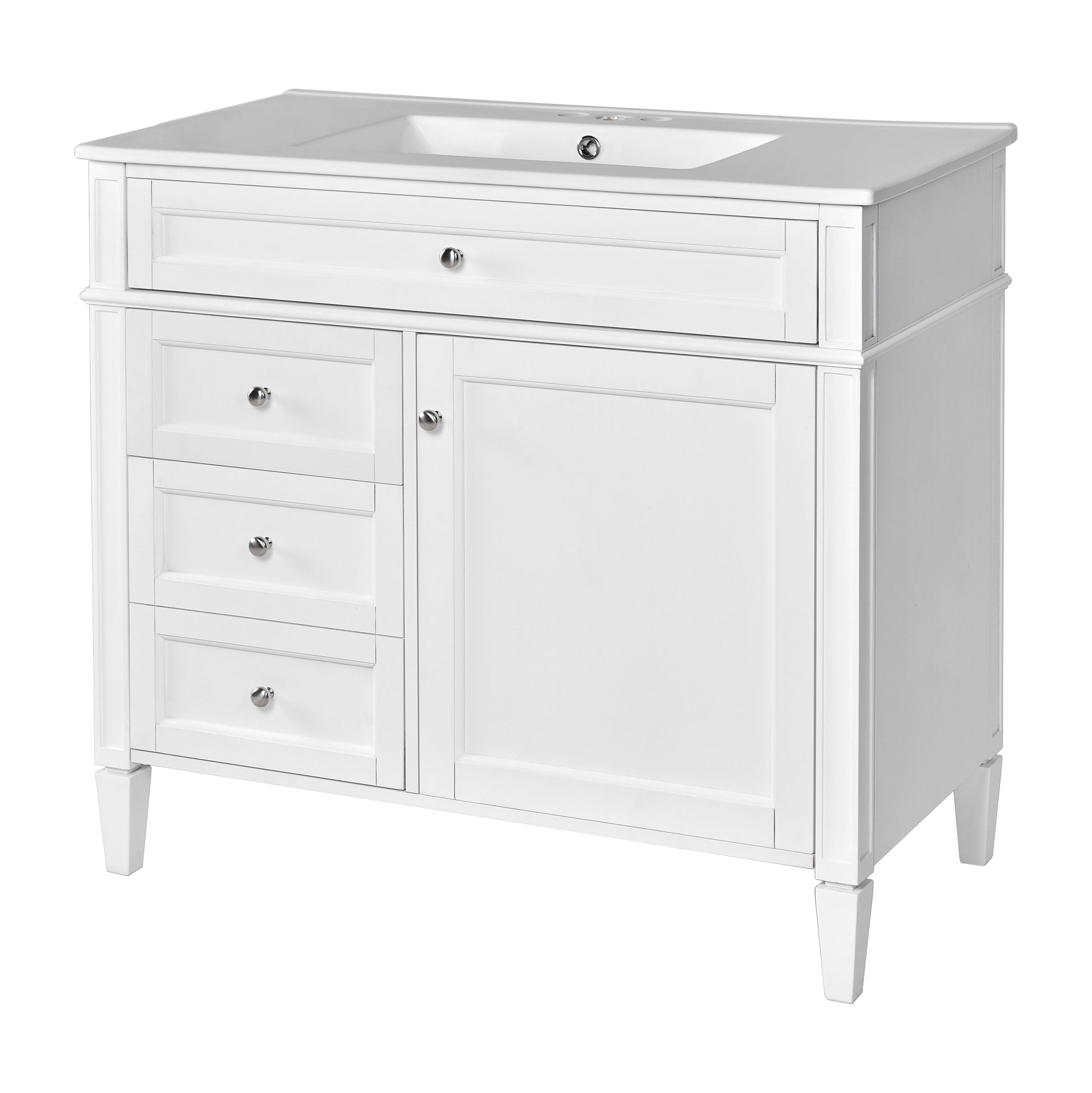 36'' Bathroom Vanity With Medicine Cabinet, Modern Bathroom Storage Cabinet With 2 Soft Closing Doors And 4 Drawers, Single Sink Bathroom Vanity White Bathroom Ceramic,Solid Wood Mdf