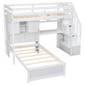 Twin Over Twin Loft Bed With Built In Desk And Staircase, With Storage Compartments And Shelves, White Twin Box Spring Not Required White Wood Pine