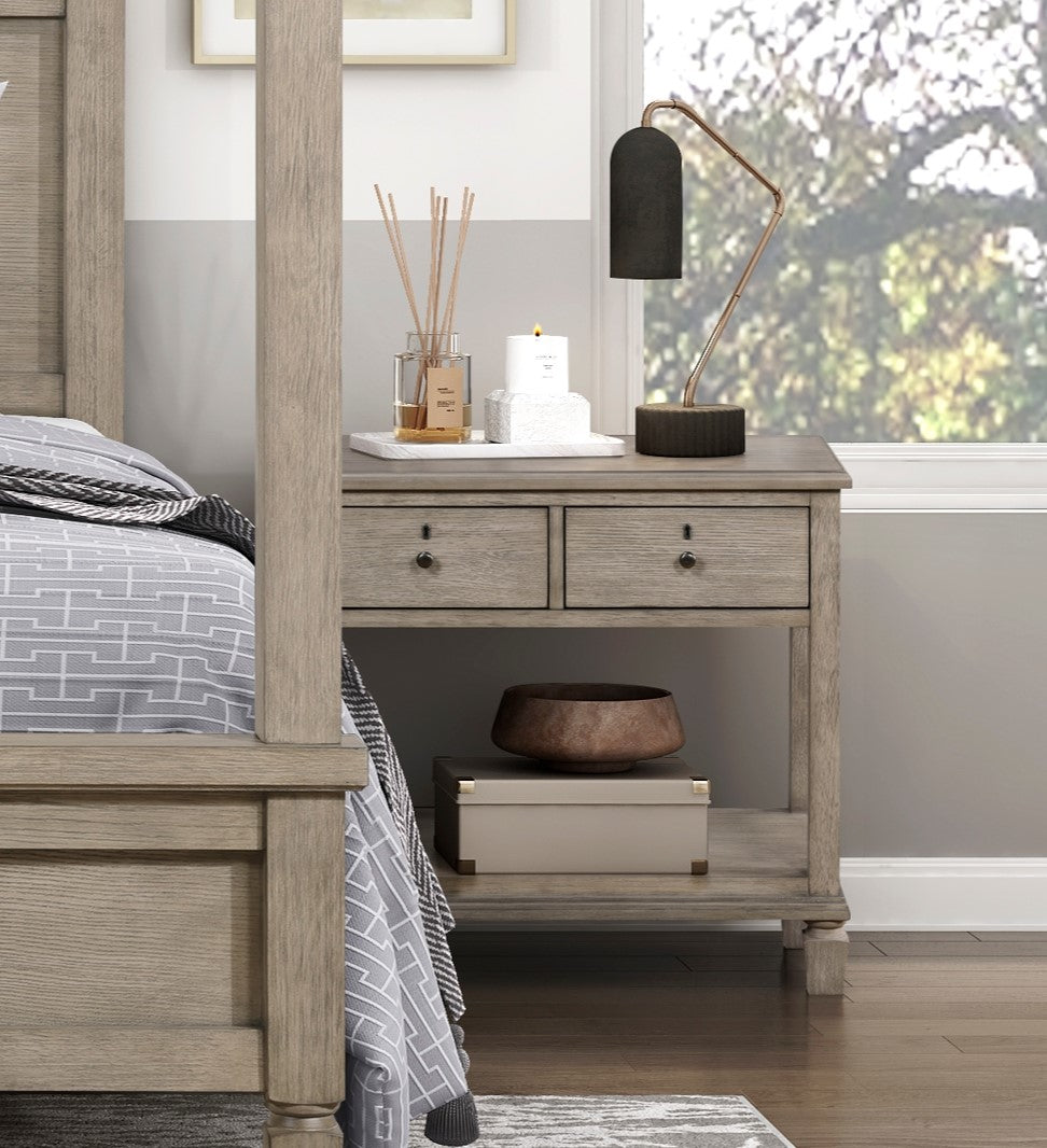 Gray Oak Finish Classic Transitional Bedroom Furniture 1Pc Nightstand Of 2 Drawers Open Bottom Shelf Wooden Furniture Bedside Table Oak 2 Drawers Bedside Cabinet Bedroom Wood