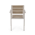 Outdoor Modern Aluminum Dining Chair With Faux Wood Seat Set Of 2 , Natural And Silver Natural Aluminium