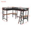 Twin Size Metal Loft Bed With Two Built In Desks,Black Twin Black Metal