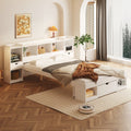 Queen Size Wood Platform Bed With Multi Storage Headboard And A Drawer, White Box Spring Not Required Queen White Wood Bedroom Bed Frame Solid Wood Mdf
