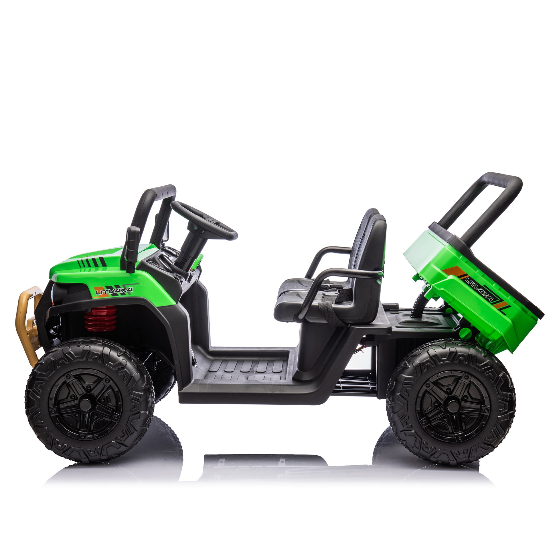 24V Xxxl Kids Ride On Utv W Parents Remote Control,Two Seater,Automatic Tipping Bucket,Rear Wheel Suspension,Slow Start,Portable Handle,Safety Belt,Led Light,Usb,Mp3,Bluetooth,Horn For Kids Aged 3 8. Green 50 99 Lbs Polypropylene