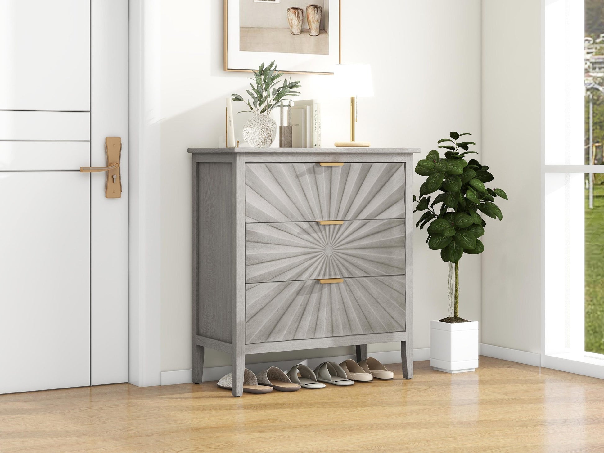 3 Drawer Storage Cabinet,3 Drawer Modern Dresser, Chest Of Drawers Farmhouse For Entryway,Living Room,Bed Room Light Gray Primary Living Space Modern Mdf