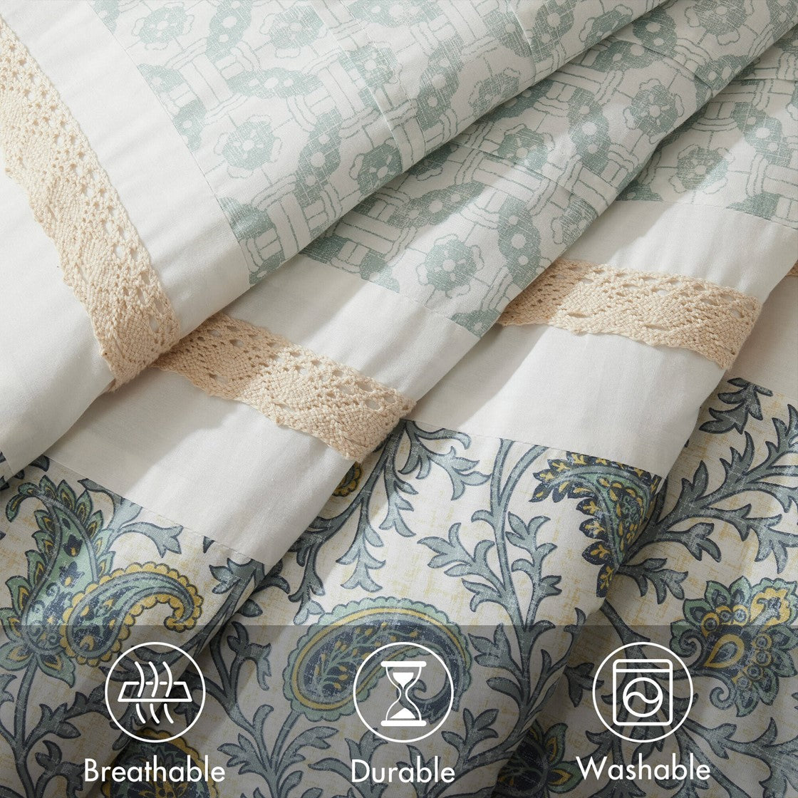 9 Piece Cotton Percale Comforter Set Aqua King King Aqua Polyester