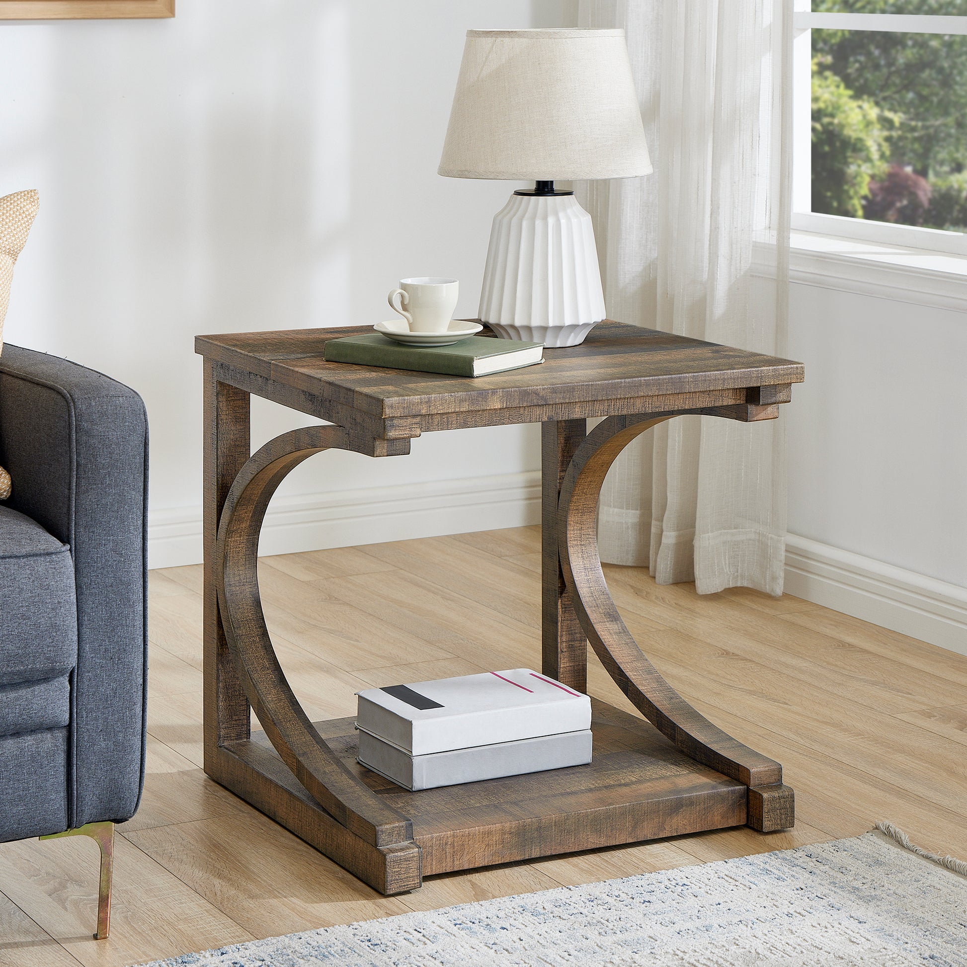 Unique Coffee Table, Solid Wood 23.8 Inch Modern Coffee Table Modern Center Table With Storage, Solid Wood Special Shape Coffee Table, Living Room, Kitchen, Apartment Dining Table Brown Solid Wood Mdf