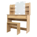 Vanity Desk Set Stool & Dressing Table With Led Lighting Mirror Drawer And Compartments Modern Wood Cosmetic Table Chest Of Drawers Nature Color Natural Wood Particle Board