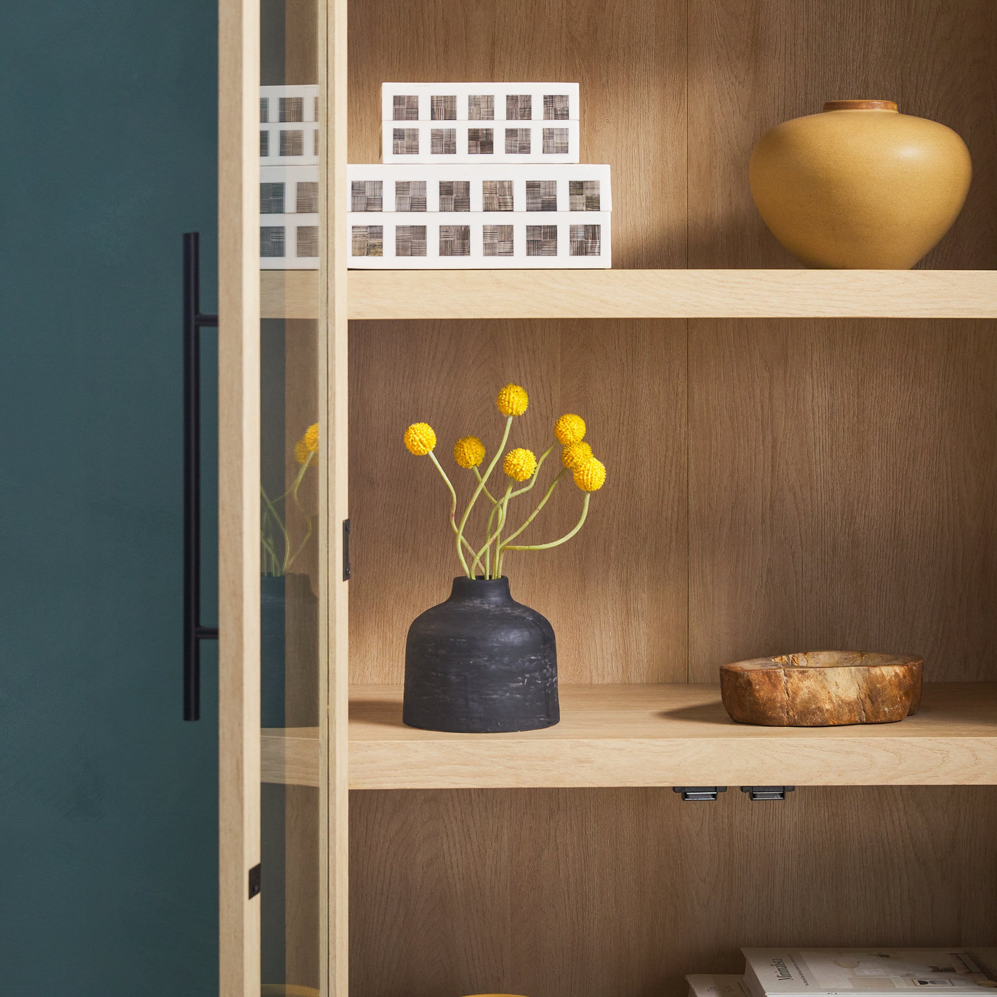 Modern 5 Shelf Arched Tall Bookcase With Glass Doors Oak Oak Mdf Mdf