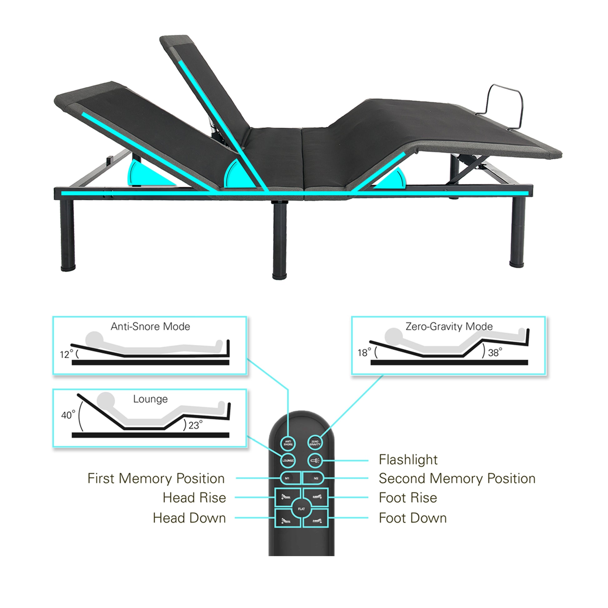 King Size Flex Head Quick Assembly Adjustable Bed Frame With Voice Activated Controls Black Metal Metal