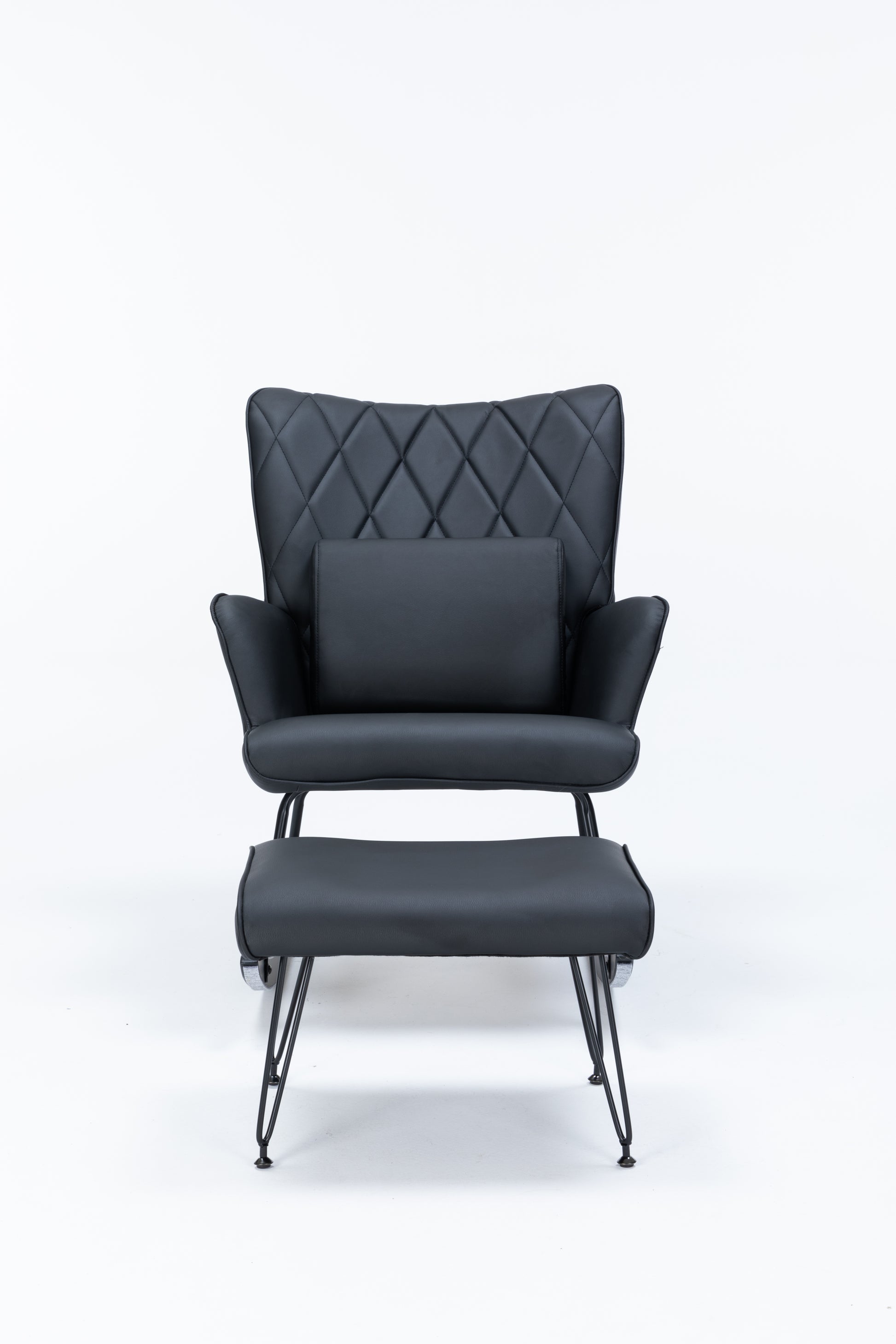 Rocking Chair, Glider Chair,Rocking Accent Chair With Lumbar Pillow And Ottoman For Nursery Living Room Bedroom Black Pu