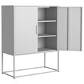 Heavy Duty Metal Buffet Sideboard Modern Steel Storage Cabinet With 2 Shelves, Free Standing Accent Cabinet With Magnetic Doors For Bedroom, Kitchen, And Home Office, Anti Tip Design Easy Assemble Accent Chests 1 2 Shelves Antique White Primary Living