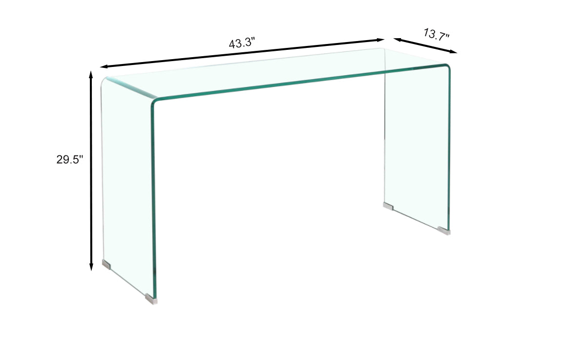 Glass Console Table, Transparent Tempered Glass Console Table With Rounded Edges Desks, Sofa Table Clear Glass