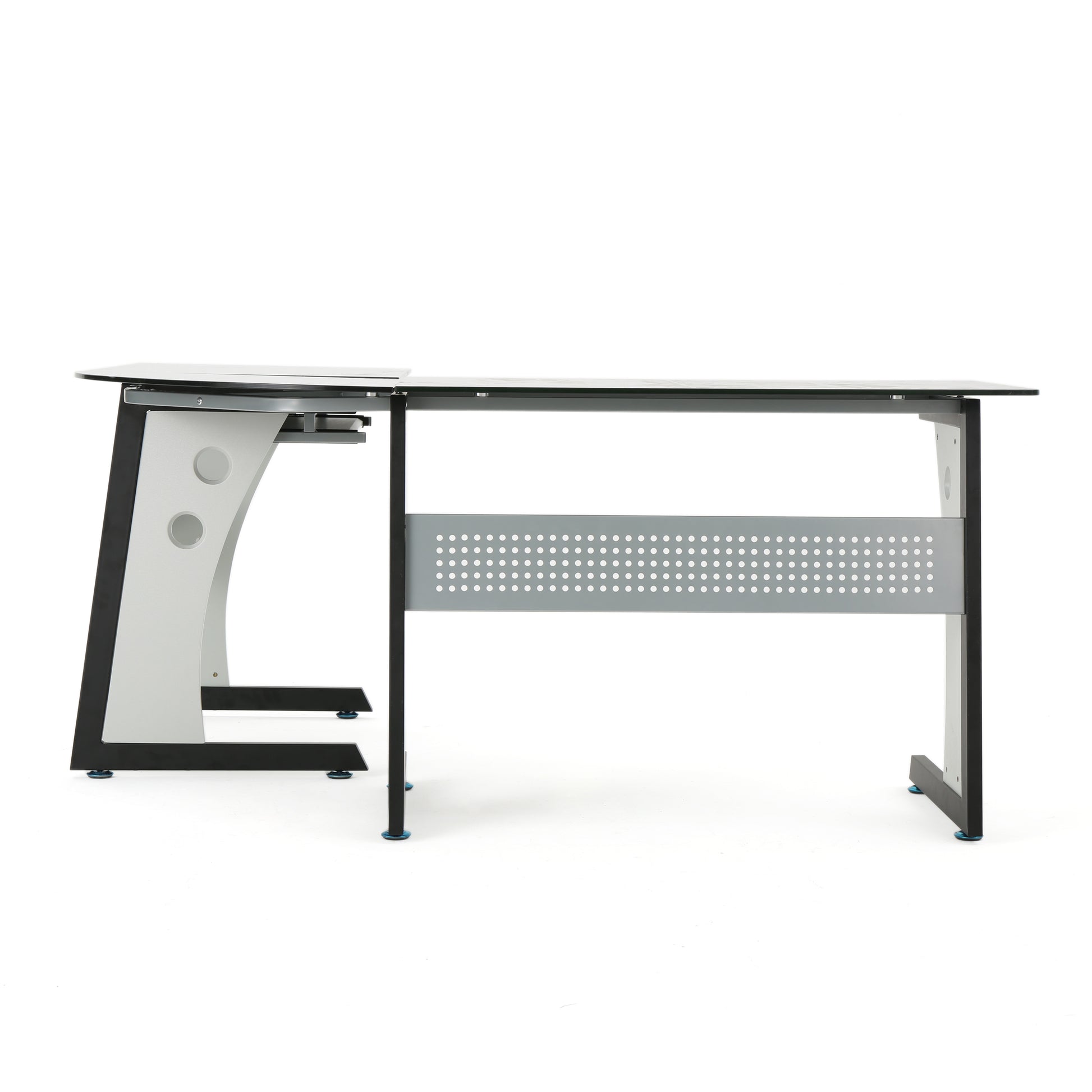 L Shape Glass Office Desk Grey Black Mdf