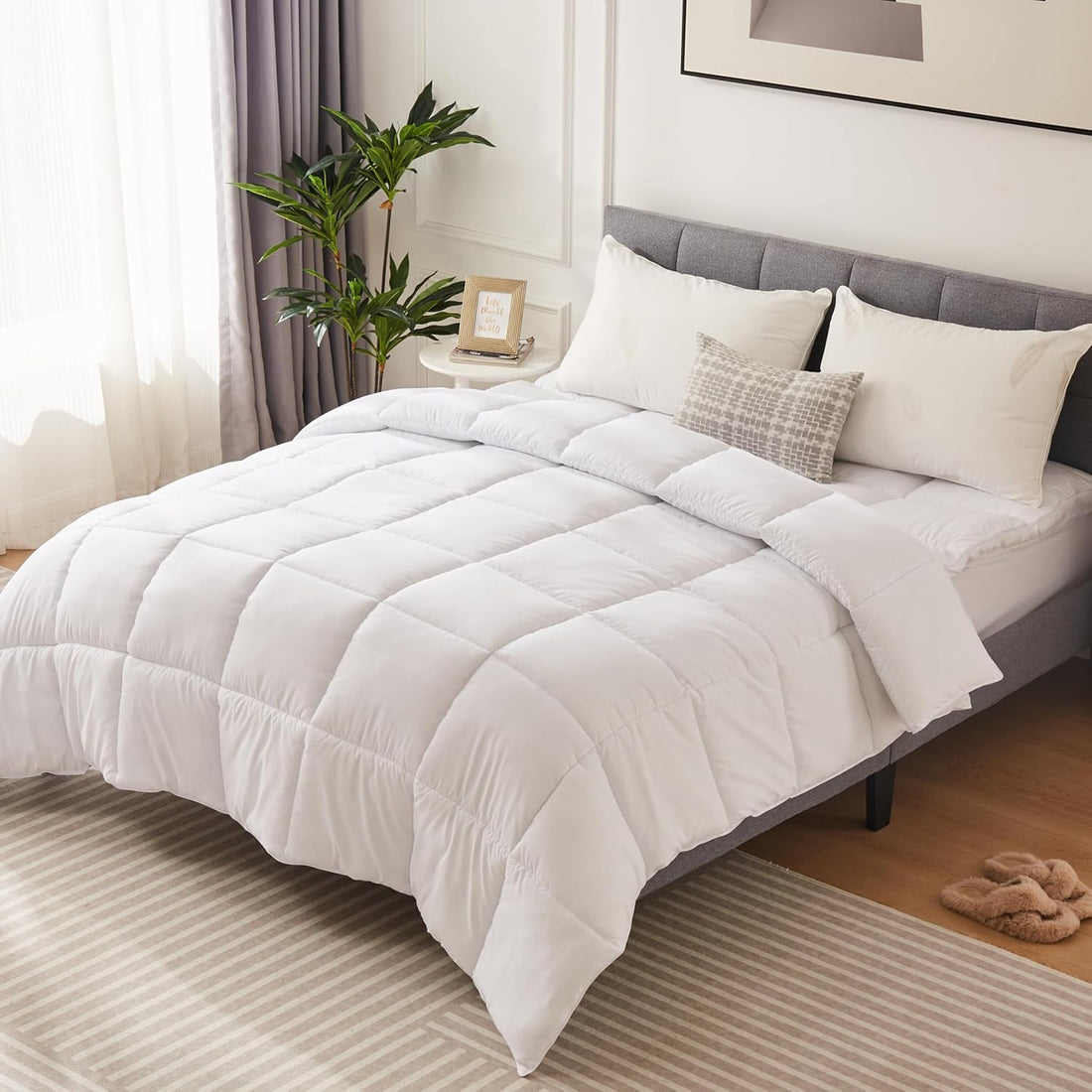 Comforter Queen Size, All Season Duvet Insert, Quilted Soft Down Alternative Bedding Comforter Reversible With Corner Tabs, Lightweight & Warm Microfiber, Machine Washable, 88"X88" White White