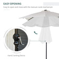 Outsunny 9' X 7' Solar Umbrella, Led Lighted Patio Umbrella For Table Or Base With Tilt & Crank, Outdoor Umbrella For Garden, Deck, Backyard, Pool, Beach, White White Steel